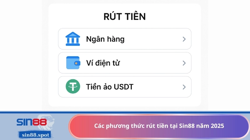 Các phương thức rút tiền tại Sin88 năm 2025